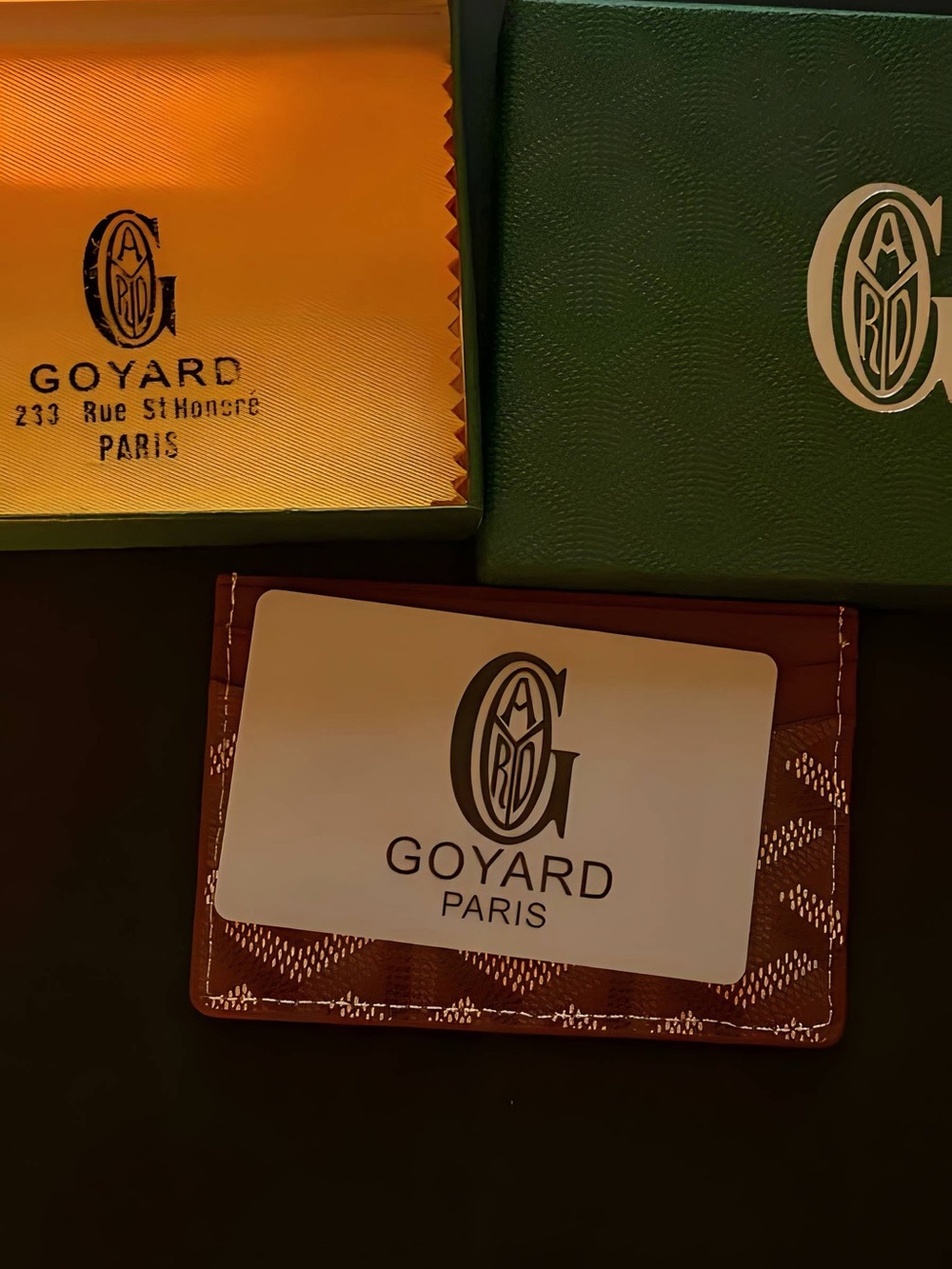 Goyard Brown Goyardine Card Holder with White Logo Card